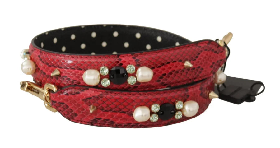 Dolce & Gabbana - Red Python Leather Crystals Reversible Shoulder Strap