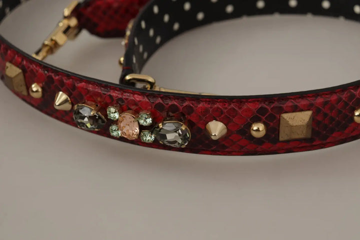 Dolce &amp; Gabbana Red Python Leather Crystals Reversible Shoulder Strap