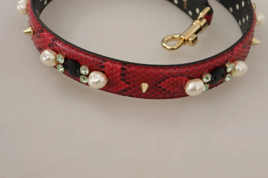 Dolce &amp; Gabbana Red Python Leather Crystals Reversible Shoulder Strap