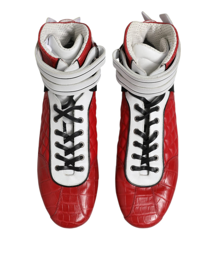 Dolce &amp; Gabbana Red Quilted Leather Lace Up Sneakers Shoes
