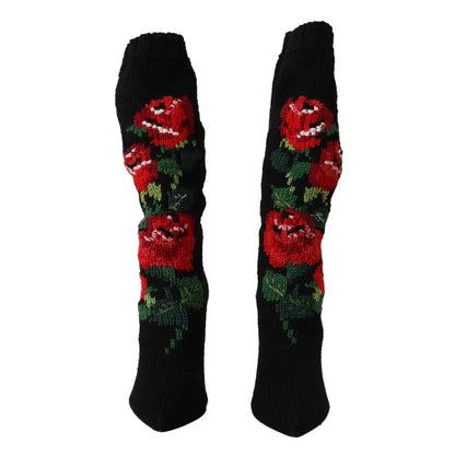 Dolce Gabbana Red Roses Sock Boots in Eelskin Leather &