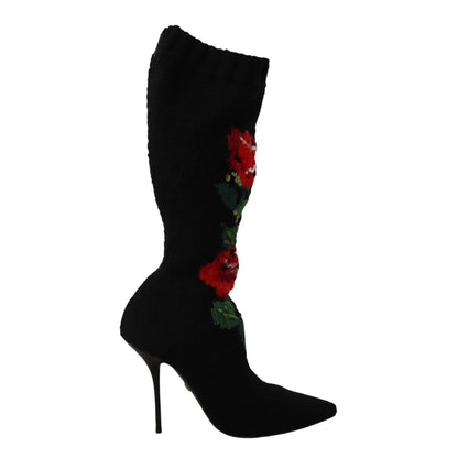 Dolce Gabbana Red Roses Sock Boots in Eelskin Leather &