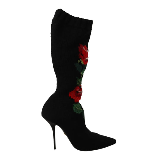 Dolce Gabbana Red Roses Sock Boots in Eelskin Leather &