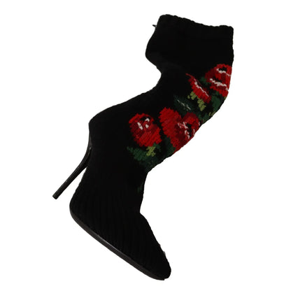 Dolce Gabbana Red Roses Sock Boots in Eelskin Leather &