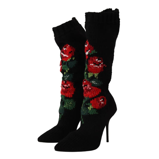 Dolce Gabbana Red Roses Sock Boots in Eelskin Leather &