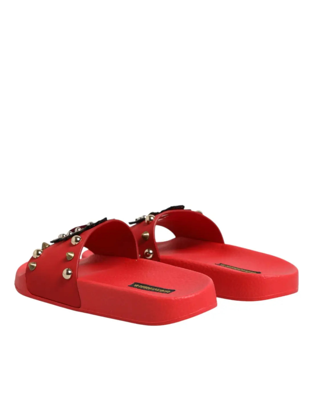 Dolce &amp; Gabbana Red Sacred Heart Stud Slides Beachwear Shoes