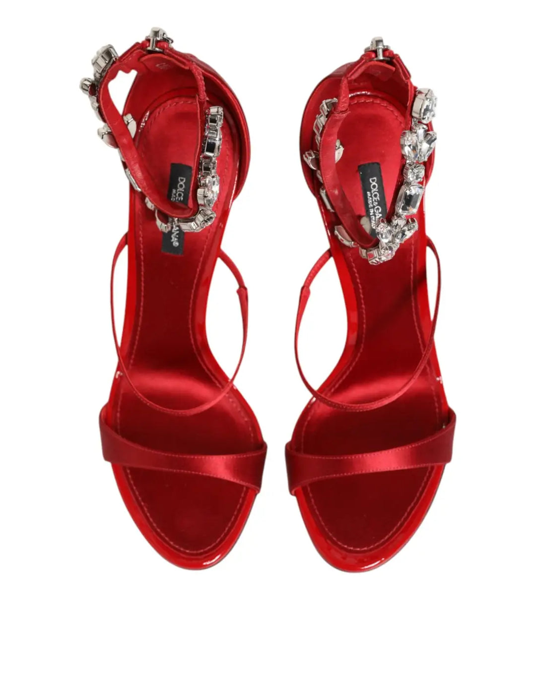 Dolce &amp; Gabbana Red Satin Crystals Keira Sandals Heels Shoes