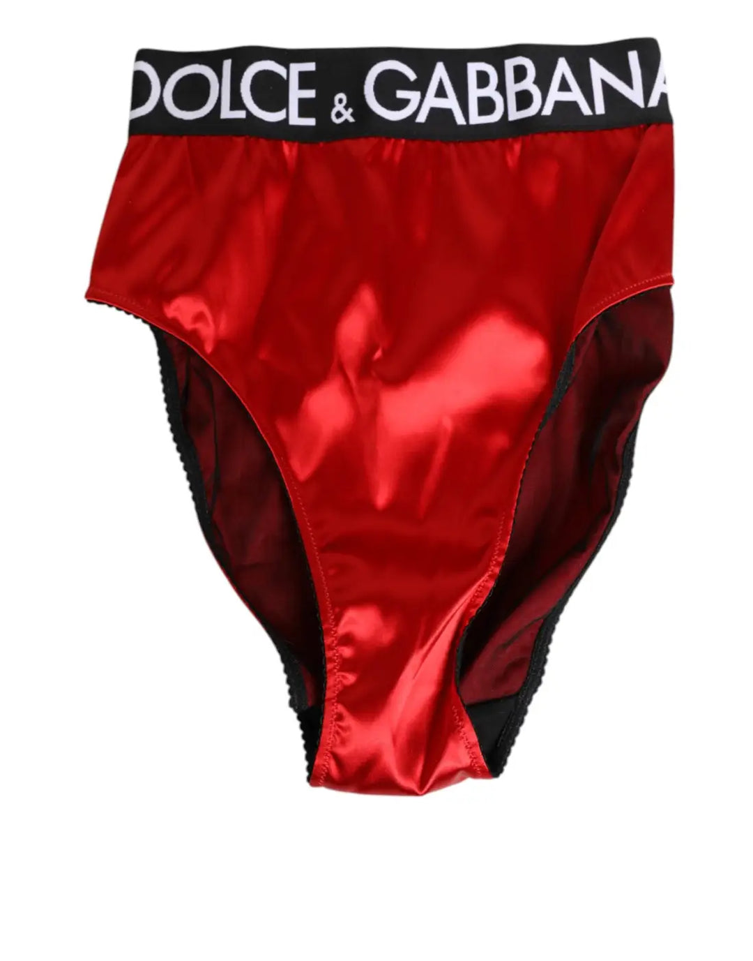 Dolce &amp; Gabbana Red Satin High-Waist Briefs Logo Women Underwear