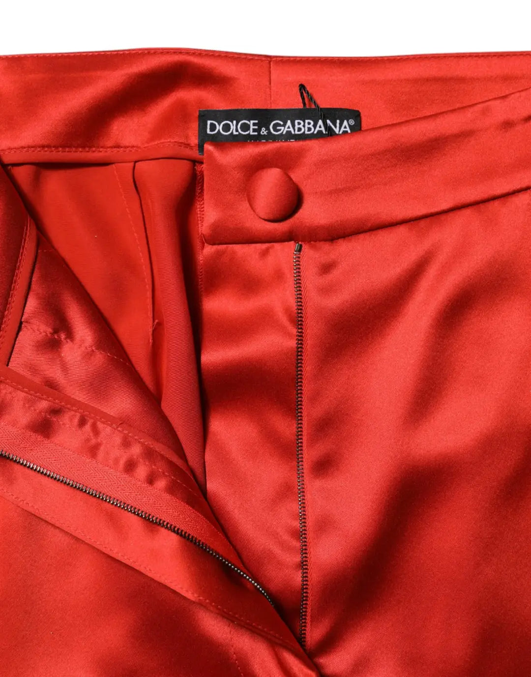 Dolce &amp; Gabbana Red Satin High Waist Wide Leg Pants