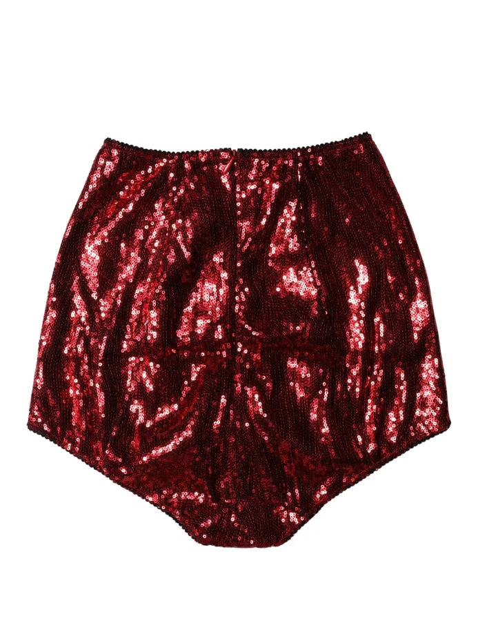 Dolce &amp; Gabbana Red Sequin Embellished High Waist Girdle Underwear