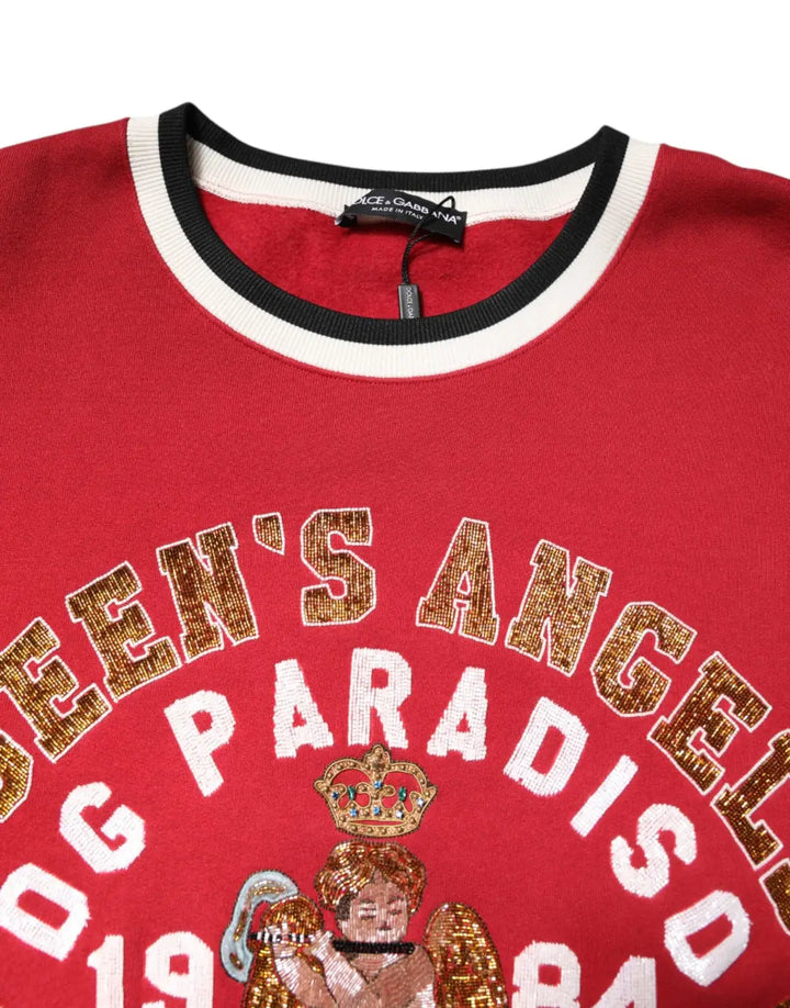Dolce &amp; Gabbana Red Sequin Knit Pullover Sweatshirt Sweater