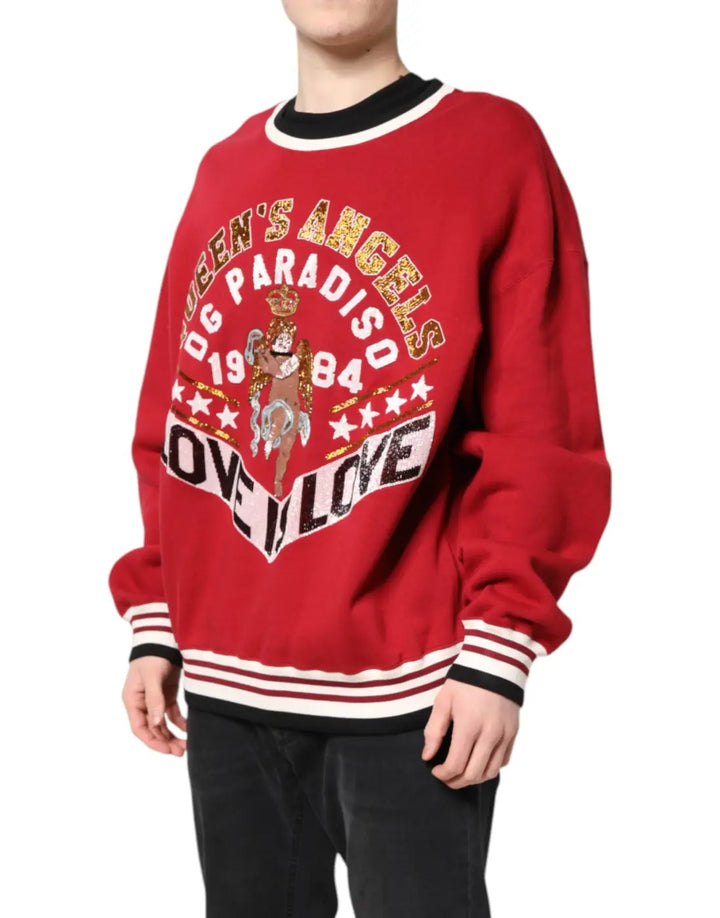 Dolce &amp; Gabbana Red Sequin Knit Pullover Sweatshirt Sweater