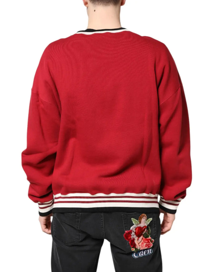 Dolce &amp; Gabbana Red Sequin Knit Pullover Sweatshirt Sweater