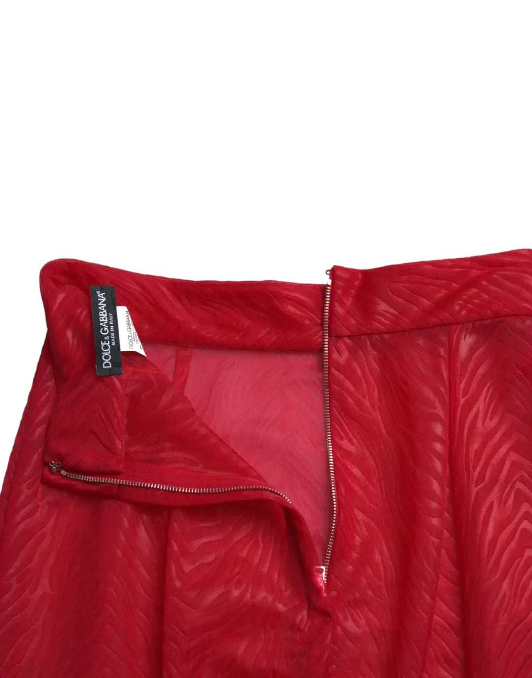 Dolce &amp; Gabbana Red Sheer High Waist Pencil Cut Midi Skirt