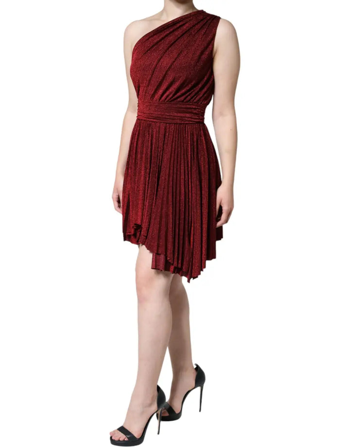 Dolce &amp; Gabbana Red One Shoulder Pleated A-line Mini Dress