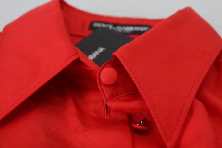 Dolce &amp; Gabbana Red Silk Collared Long Sleeves Dress Shirt Top
