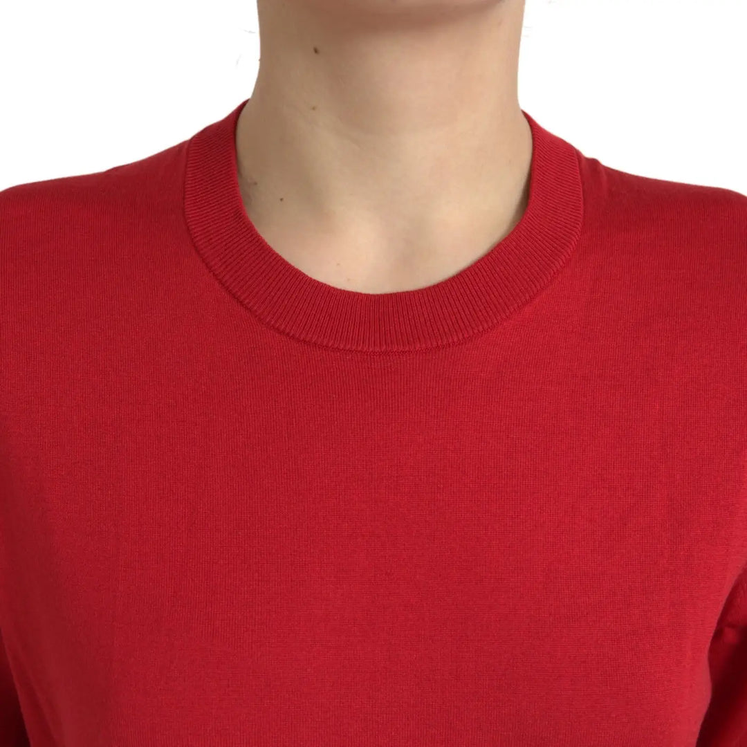 Dolce &amp; Gabbana Red Silk Crew Neck Short Sleeves Top T-shirt