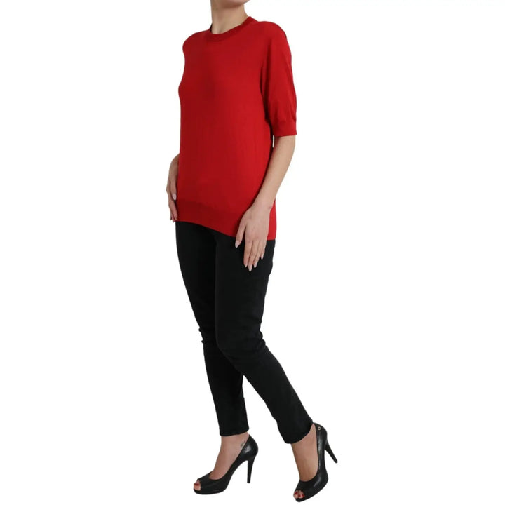 Dolce &amp; Gabbana Red Silk Crew Neck Short Sleeves Top T-shirt