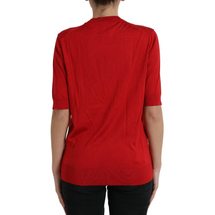 Dolce &amp; Gabbana Red Silk Crew Neck Short Sleeves Top T-shirt