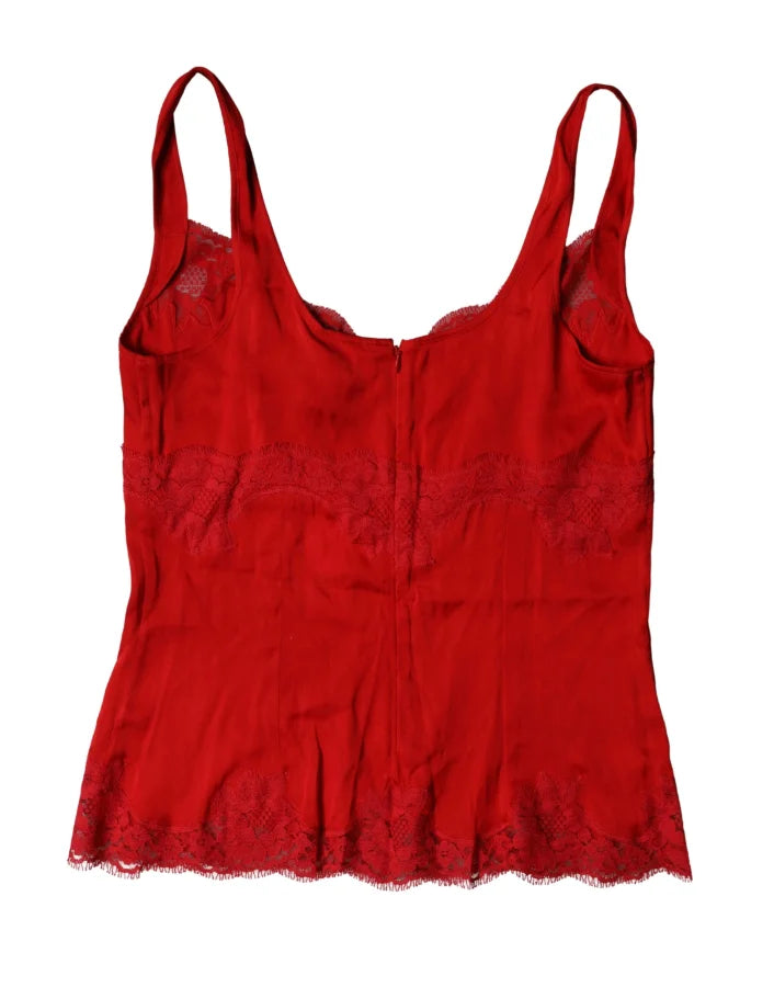 Dolce &amp; Gabbana Red Silk Floral Lace Lingerie Top Underwear