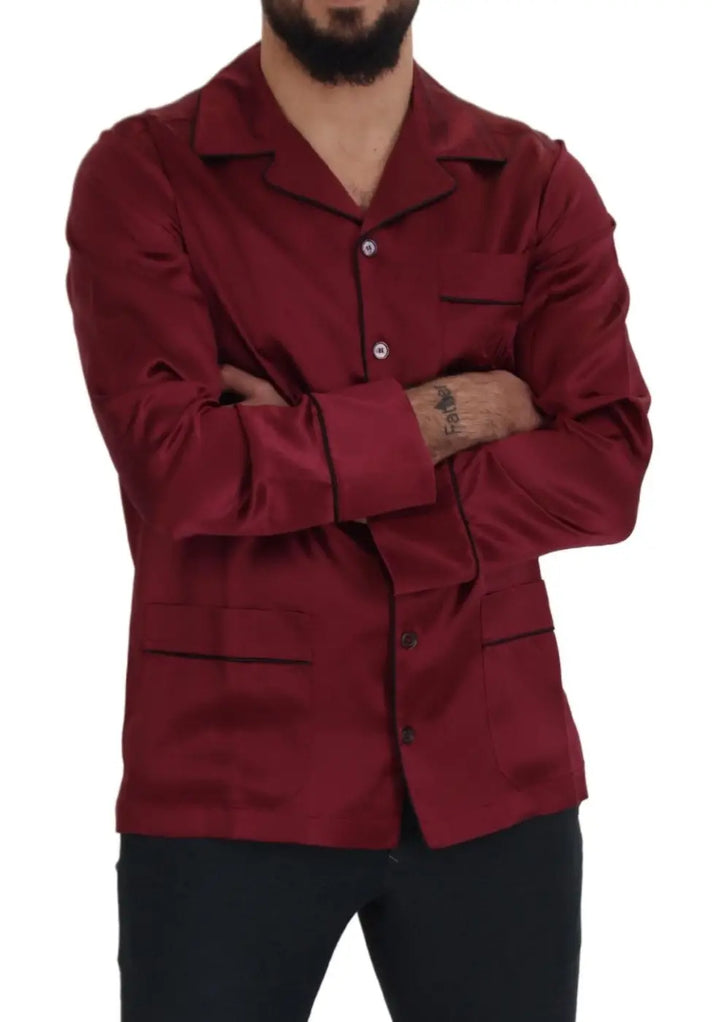 Dolce &amp; Gabbana Red Silk Lounge Top Pajama Sleepwear Shirt