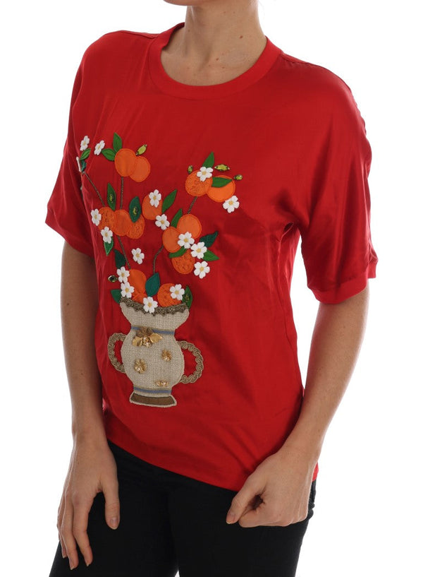 Dolce & Gabbana - Red Silk Orange Vase Crystal Top