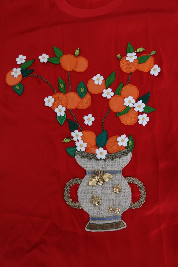 Dolce &amp; Gabbana - Red Silk Orange Vase Crystal Top