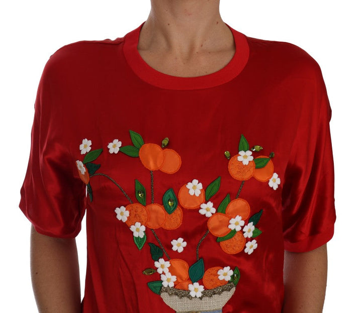 Dolce &amp; Gabbana - Red Silk Orange Vase Crystal Top