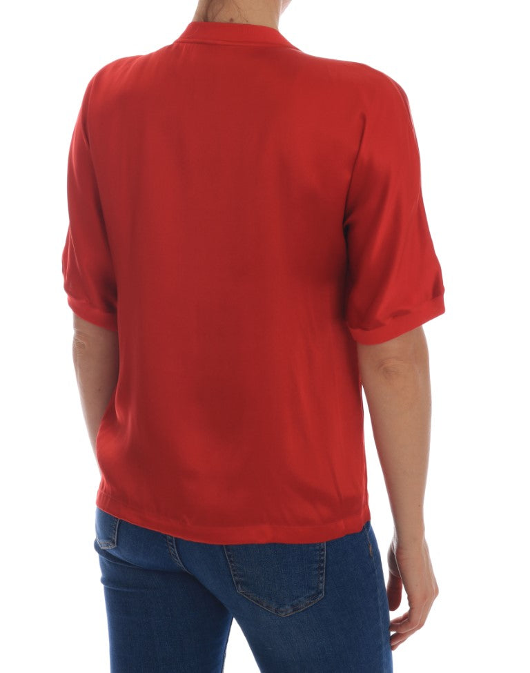 Dolce &amp; Gabbana - Red Silk Oranges Floral Crystal Blouse