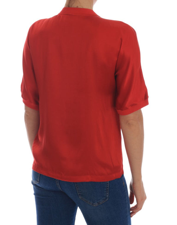 Dolce & Gabbana - Red Silk Oranges Floral Crystal Blouse