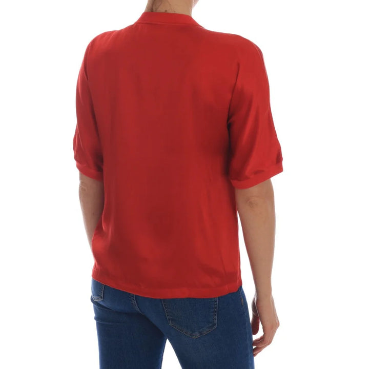 Dolce & Gabbana Red Silk Oranges Floral Crystal Blouse