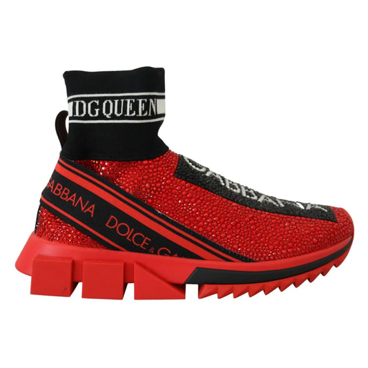 Dolce Gabbana Red Sorrento Sneakers with Sparkling Crystals &