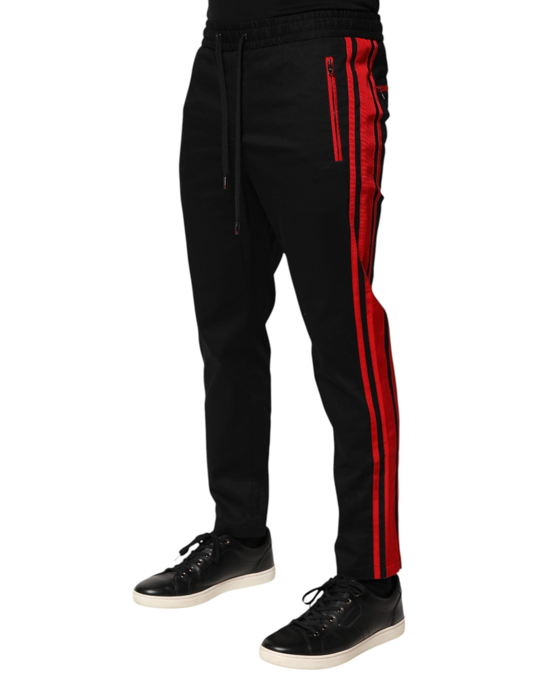 Dolce &amp; Gabbana Red Stripe Cotton Logo Jogger Sweatpants Pants