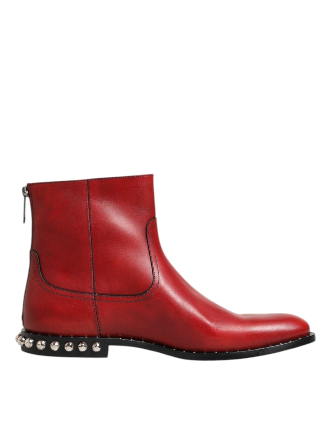 Dolce &amp; Gabbana Red Studded Chelsea Short Ankle Boots Shoes