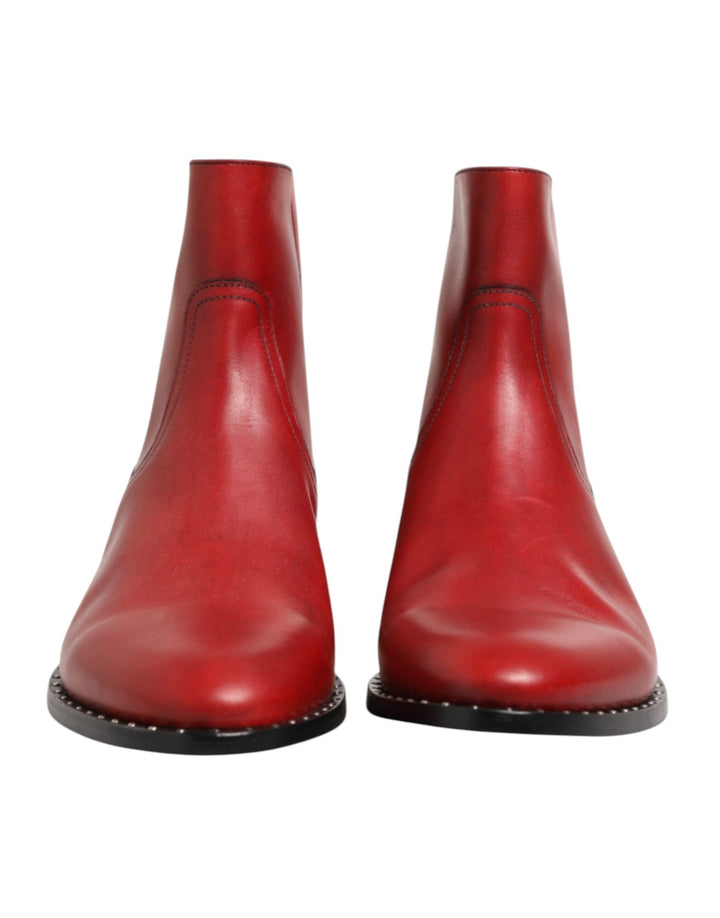 Dolce &amp; Gabbana Red Studded Chelsea Short Ankle Boots Shoes