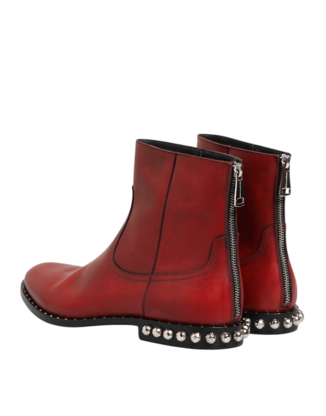 Dolce &amp; Gabbana Red Studded Chelsea Short Ankle Boots Shoes