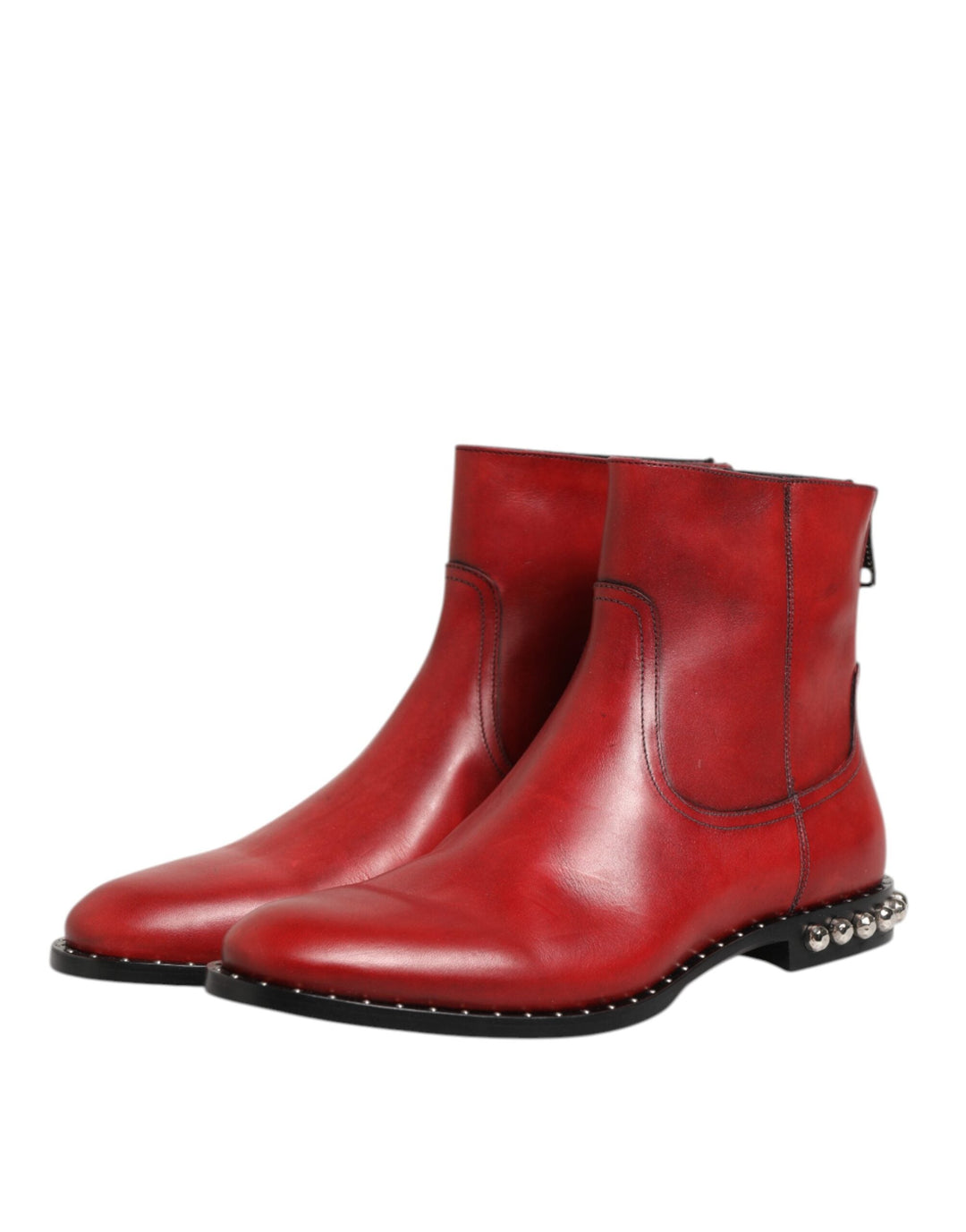 Dolce &amp; Gabbana Red Studded Chelsea Short Ankle Boots Shoes