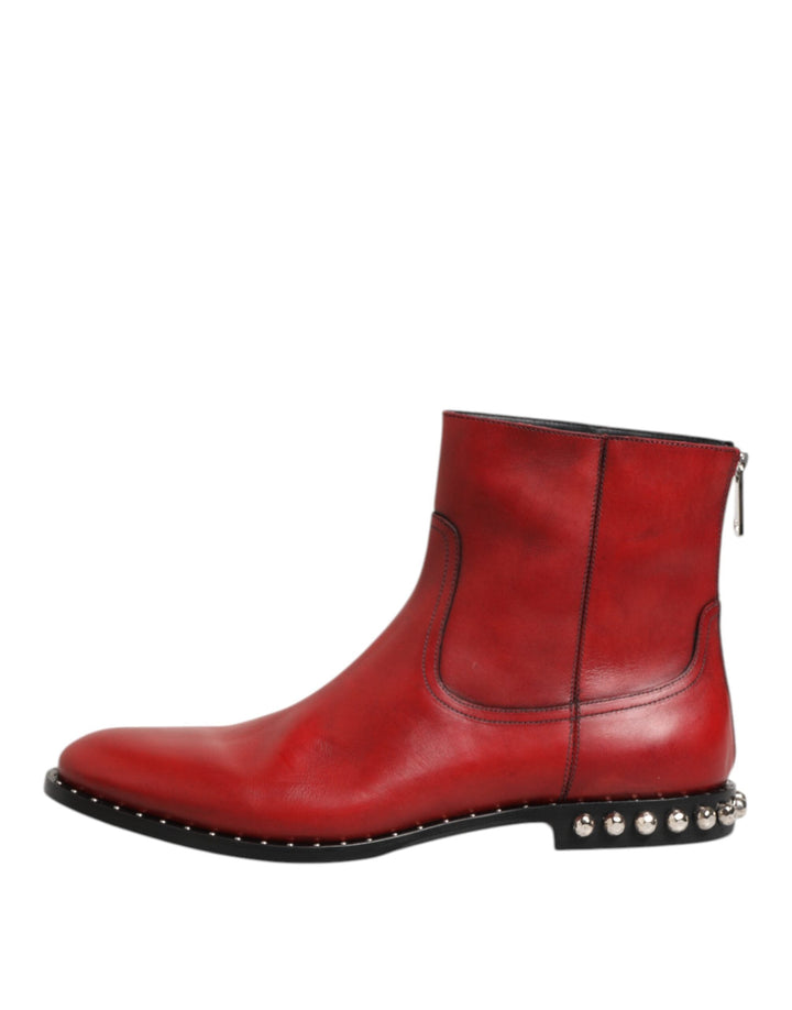 Dolce &amp; Gabbana Red Studded Chelsea Short Ankle Boots Shoes