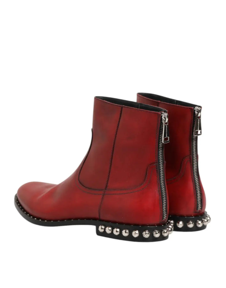 Dolce &amp; Gabbana Red Studded Chelsea Short Ankle Boots Shoes