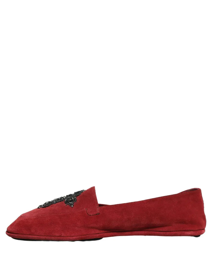 Dolce &amp; Gabbana Red Suede Cross Slip On Dress Loafers Shoes
