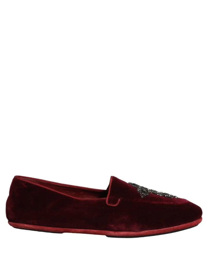 Dolce &amp; Gabbana Red Suede Embellished Men Dress Loafers Shoes