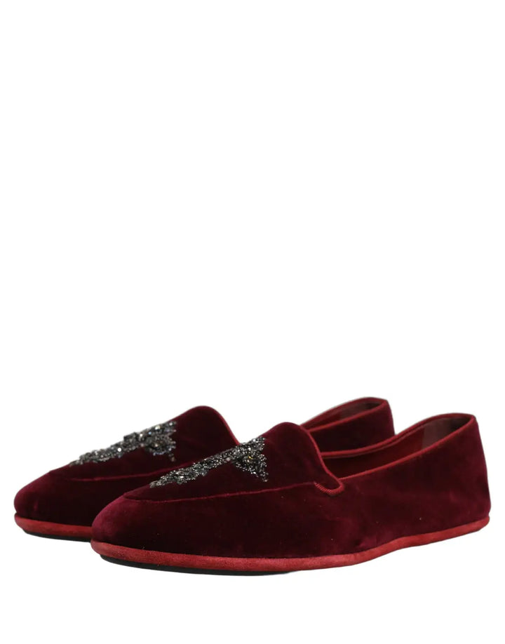 Dolce &amp; Gabbana Red Suede Embellished Men Dress Loafers Shoes