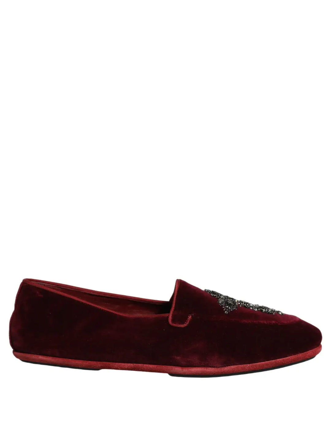 Dolce &amp; Gabbana Red Suede Embellished Men Dress Loafers Shoes