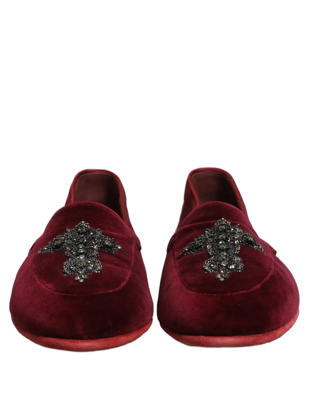 Dolce &amp; Gabbana Red Suede Embellished Men Dress Loafers Shoes