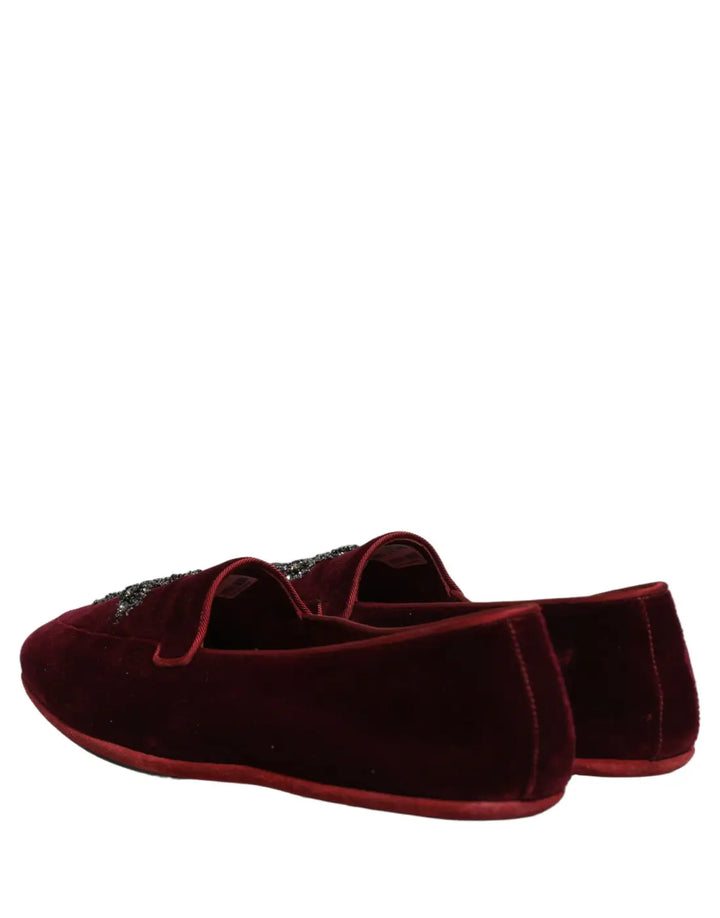 Dolce &amp; Gabbana Red Suede Embellished Men Dress Loafers Shoes