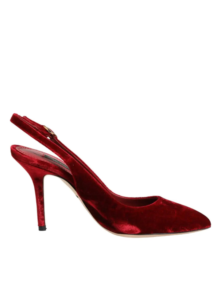 Dolce &amp; Gabbana Red Suede High Heels Slingbacks Sandals Shoes