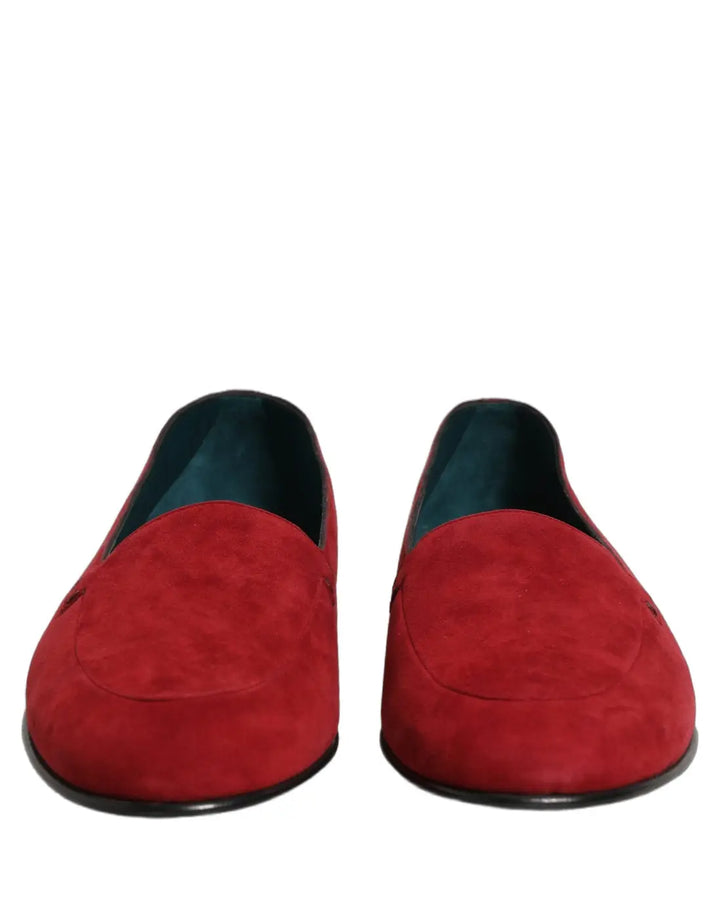 Dolce &amp; Gabbana Red Suede Logo Slip On Flats Loafers Shoes