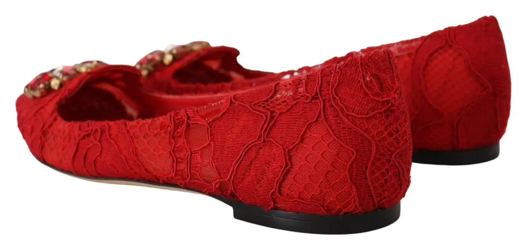 Dolce &amp; Gabbana Red Taormina Crystals Loafers Flats Shoes