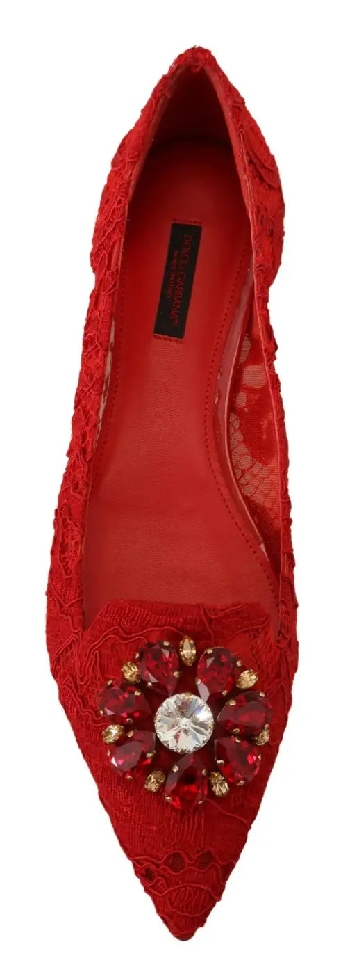 Dolce &amp; Gabbana Red Taormina Crystals Loafers Flats Shoes