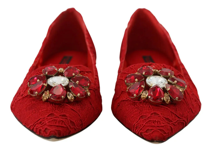 Dolce &amp; Gabbana Red Taormina Crystals Loafers Flats Shoes